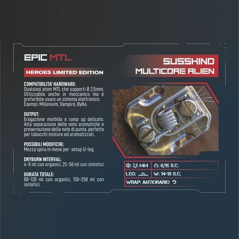 Breakill's Alien Lab - Heroes Limited Edition - SUSSKIND EPIC MTL 0.95ohm ID 2,5mm 14-18W - 2 PEZZI